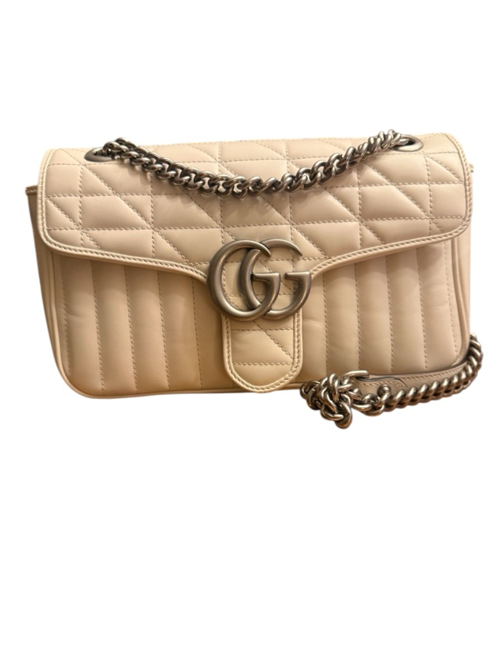 Gucci Beige Quilted GG Aria Chain Crossbody Bag